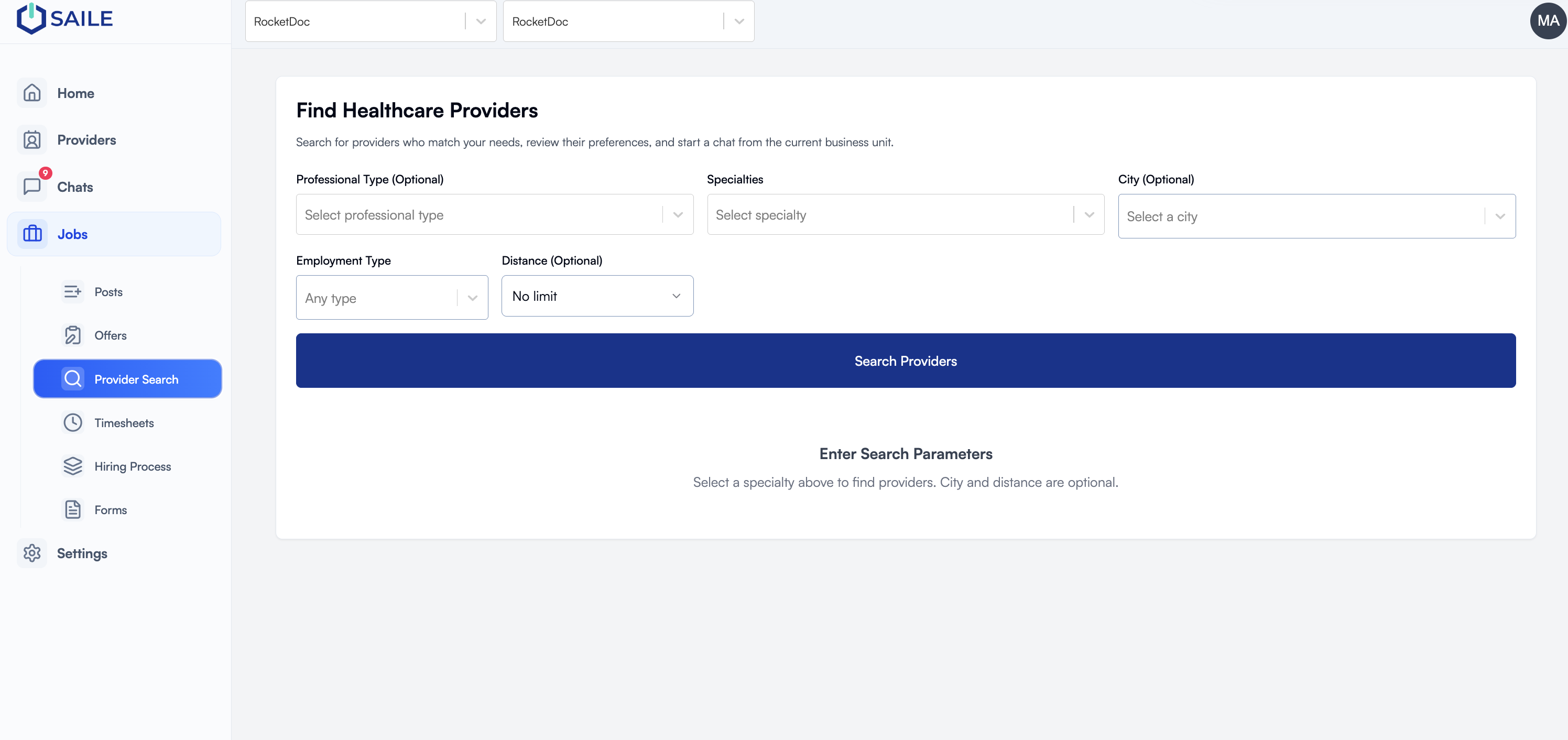 Find Healthcare Providers search